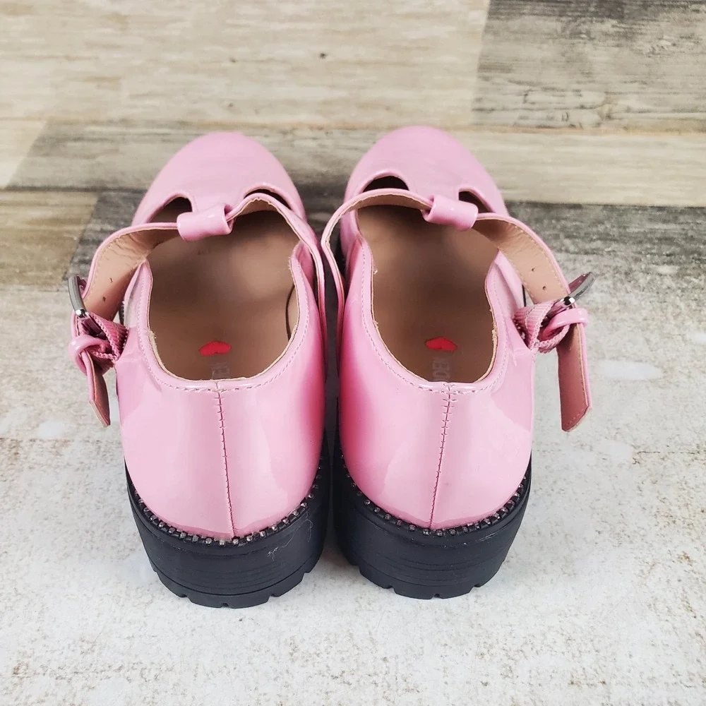 Steve Madden Jolie Mary Jane Flat Kids Sz 3 Pink Patent Leather T-Strap Platform